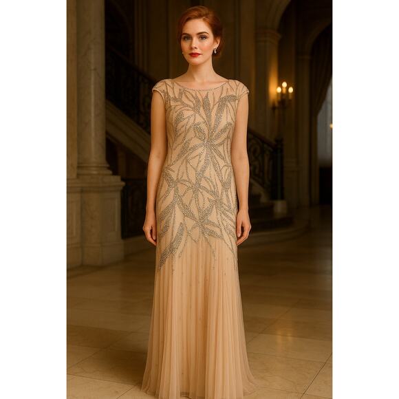 Adrianna Papell Blush Sequined Gown - Size 10 - Picture 1 of 15